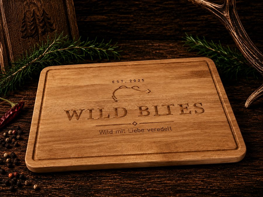 Wild Bites Schneidebrett aus Massivholz mit Gravur